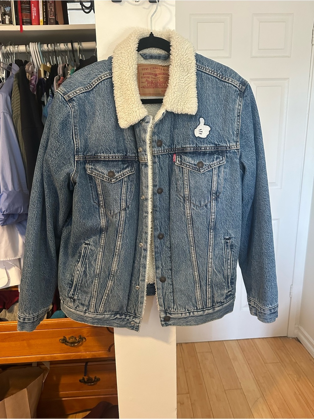 Levi's Blue Denim Sherpa Jacket with Cream Collar